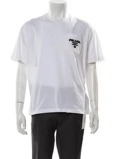 Pre-owned Prada 2021 Enameled Metal Triangle T-shirt In White