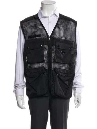 Pre-owned Prada 2021 Enameled Metal Triangle Vest In Black