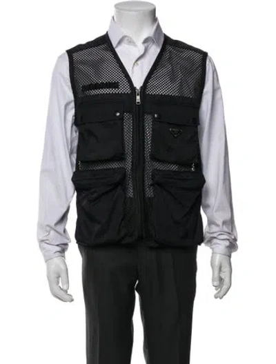 Pre-owned Prada 2021 Enameled Metal Triangle Vest In Black