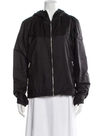 Pre-owned Prada 2021 Enameled Metal Triangle Windbreaker In Black