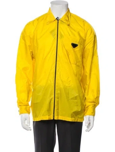 Pre-owned Prada 2021 Enameled Metal Triangle Windbreaker W/ Tags In Yellow