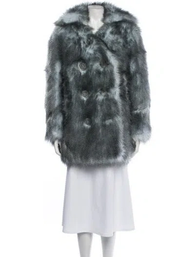 Pre-owned Prada 2021 Faux Fur Faux Fur Coat In Black/blue