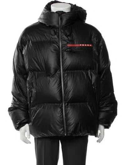Pre-owned Prada 2021 Linea Rossa Puffer Coat In Black