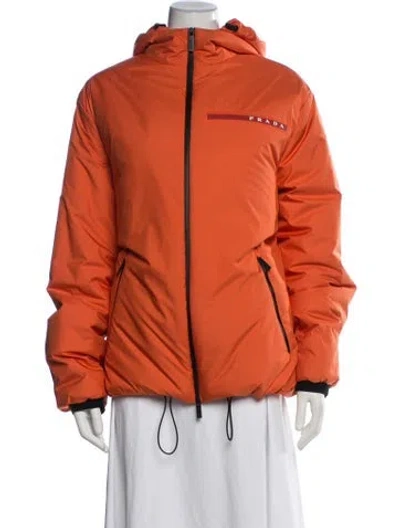 Pre-owned Prada 2021 Linea Rossa Puffer Coat In Orange