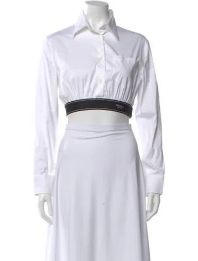 Pre-owned Prada 2021 Long Sleeve Crop Top In White