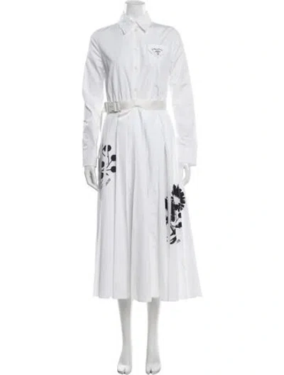 Pre-owned Prada 2021 Midi Length Dress In White
