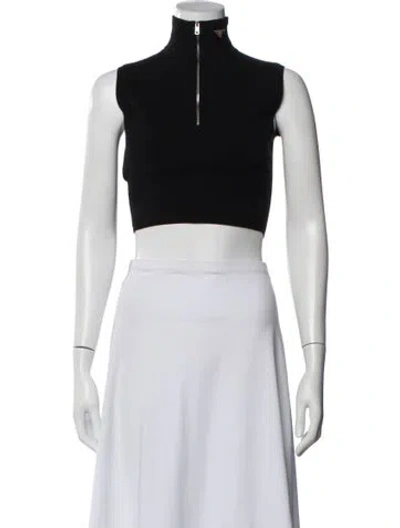 Pre-owned Prada 2021 Mock Neck Crop Top In Black