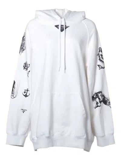 Pre-owned Prada 2021 Printed Hoodie In White