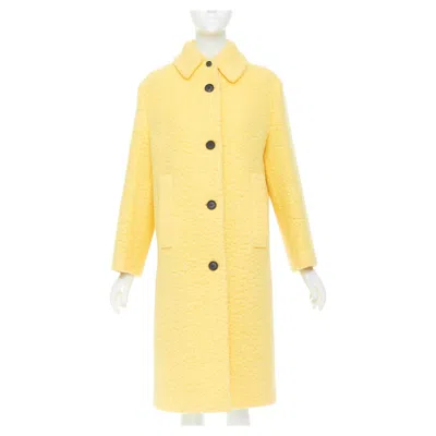 Pre-owned Prada 2021 Raf Simons Runway Pastel Yellow Wool Boucle Long Oversized Coat It42