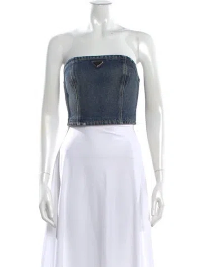 Pre-owned Prada 2021 Strapless Crop Top In Blue