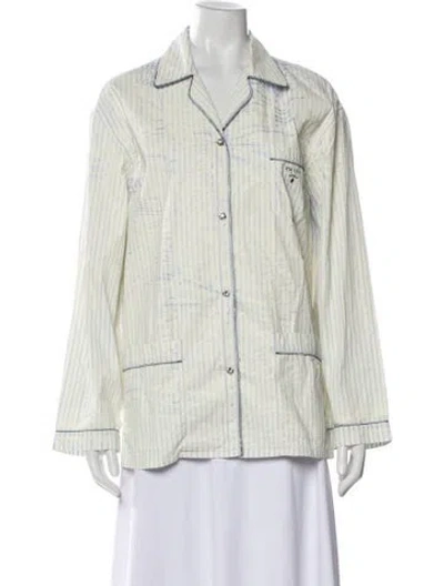 Pre-owned Prada 2021 Striped Button-up Top In White