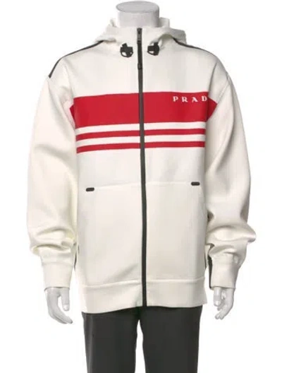 Pre-owned Prada 2021 Striped Hoodie In White