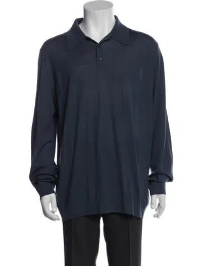 Pre-owned Prada 2021 Virgin Wool Polo Shirt In Blue
