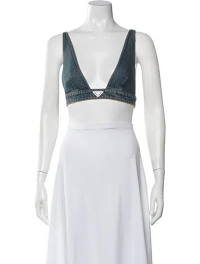 Pre-owned Prada 2021 V-neck Sports Bra In Blue