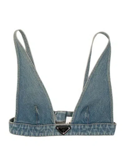 Pre-owned Prada 2021 V-neck Sports Bra In Blue