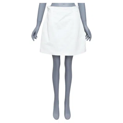 Pre-owned Prada 2021 White Cotton Denim Tapered Dart Lace Up Back Skirt It44 L