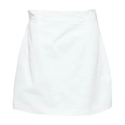 Pre-owned Prada 2021 White Cotton Denim Tapered Dart Lace Up Back Skirt It44 L