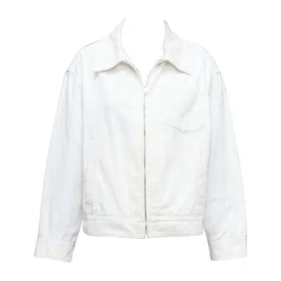 Pre-owned Prada 2021 White Denim 3d Logo Back Pocketed Cropped Zip Up Jacket M