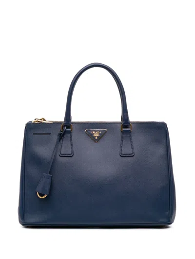 Pre-owned Prada 2021-2025 Medium Saffiano Lux Galleria Double Zip Satchel In Blue