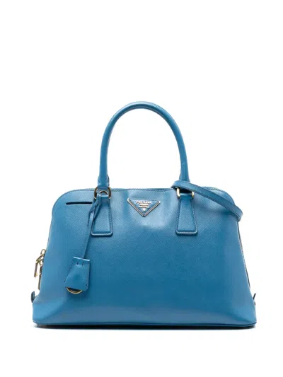 Pre-owned Prada 2021-2025 Medium Saffiano Lux Promenade Satchel In Blue