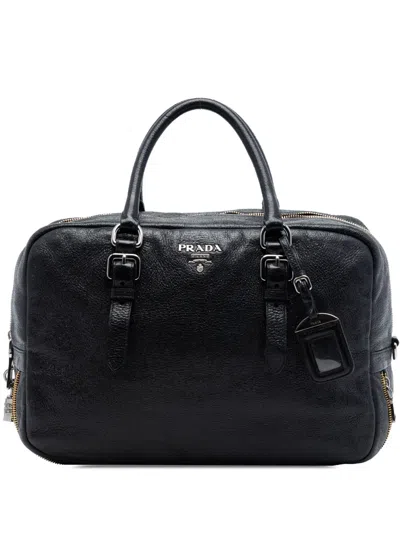 Pre-owned Prada 2021-2026 Cervo Lux Bauletto Handbag In Black