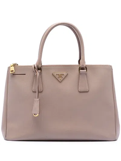 Pre-owned Prada 2021-2026 Large Saffiano Lux Galleria Double Zip Tote Bag In Brown