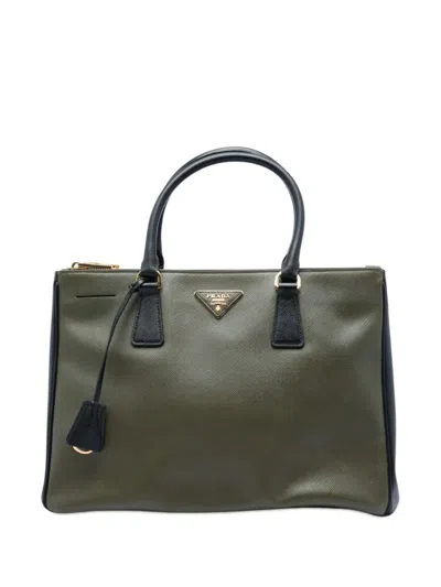 Pre-owned Prada 2021-2026 Medium Bicolor Saffiano Lux Galleria Double Zip Satchel In Brown