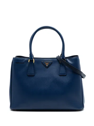 Pre-owned Prada 2021-2026 Medium Saffiano Lux Galleria Tote Satchel In Blue