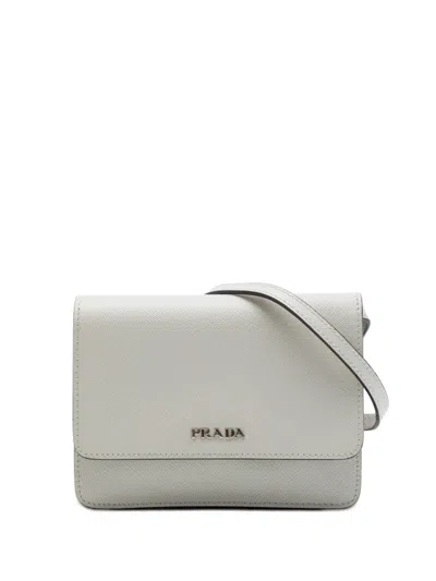 Pre-owned Prada 2021-2026 Saffiano Wallet On Strap Crossbody Bag In White