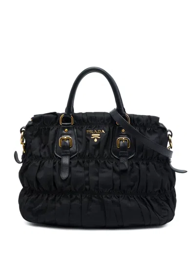 Pre-owned Prada 2021-2026 Tessuto Gaufre Satchel In Black