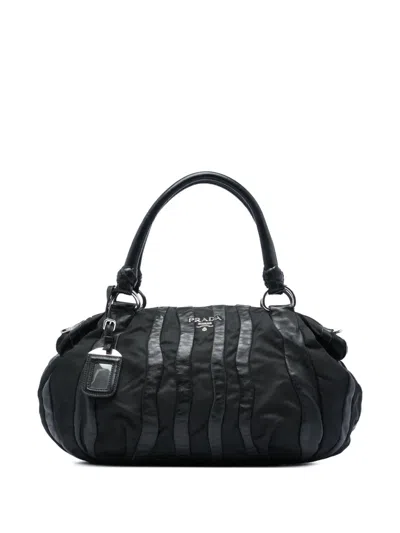 Pre-owned Prada 2021-2026 Tessuto Nappa Waves Handbag In Black