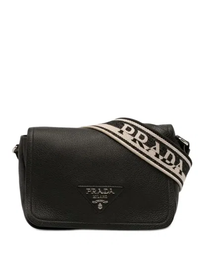 Pre-owned Prada 2021-2026 Vitello Daino Soft Flap Satchel In Black