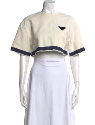 Pre-owned Prada 2022 Crew Neck Crop Top In White