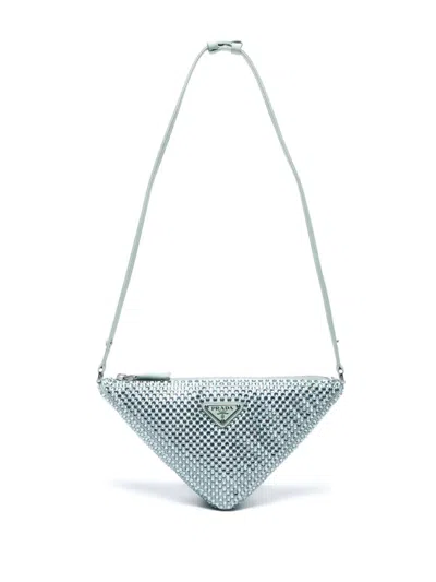 Pre-owned Prada 2022 Crystal Triangle Shoulder Bag In Green
