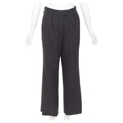 Pre-owned Prada 2022 Dark Grey Virgin Wool Pleated Wide Leg Cropped Pants It38 Xs In Gray