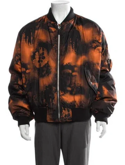 Pre-owned Prada 2022 Enameled Metal Triangle Bomber Jacket In Black/orange