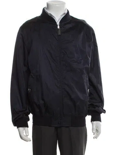 Pre-owned Prada 2022 Enameled Metal Triangle Bomber Jacket In Blue