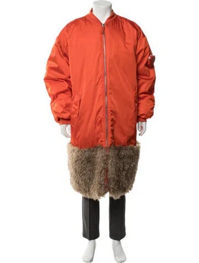 Pre-owned Prada 2022 Enameled Metal Triangle Bomber Jacket In Orange