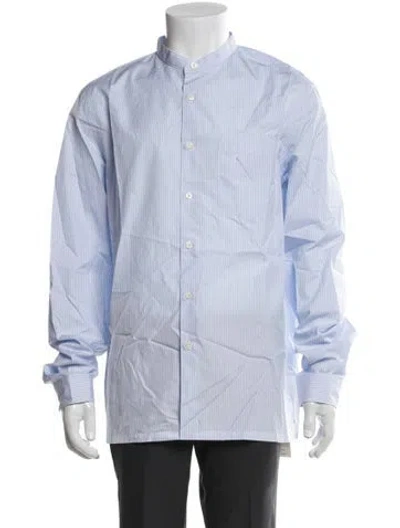 Pre-owned Prada 2022 Enameled Metal Triangle Dress Shirt In Blue