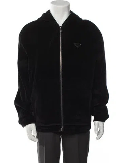 Pre-owned Prada 2022 Enameled Metal Triangle Hoodie In Black
