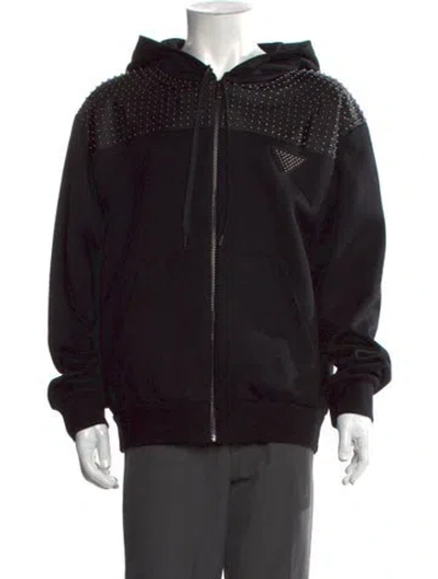 Pre-owned Prada 2022 Enameled Metal Triangle Hoodie In Black