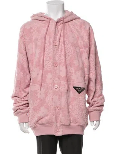 Pre-owned Prada 2022 Enameled Metal Triangle Hoodie In Pink
