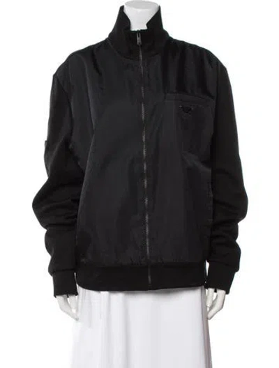 Pre-owned Prada 2022 Enameled Metal Triangle Jacket In Black
