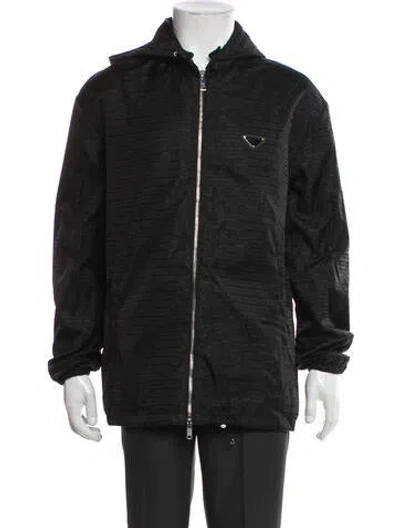 Pre-owned Prada 2022 Enameled Metal Triangle Jacket In Black