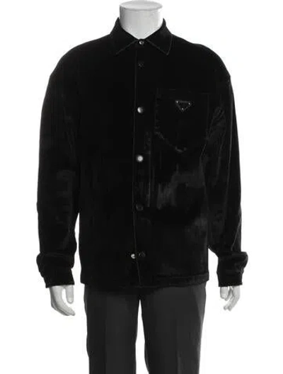 Pre-owned Prada 2022 Enameled Metal Triangle Jacket In Black