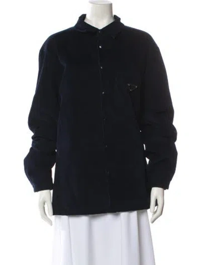 Pre-owned Prada 2022 Enameled Metal Triangle Jacket In Blue