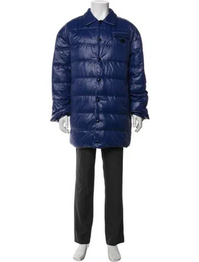 Pre-owned Prada 2022 Enameled Metal Triangle Jacket In Blue