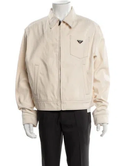 Pre-owned Prada 2022 Enameled Metal Triangle Jacket W/ Tags In Neutrals