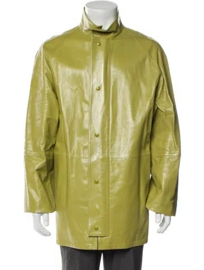 Pre-owned Prada 2022 Enameled Metal Triangle Moto Jacket In Green