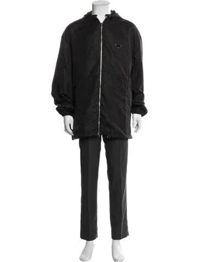 Pre-owned Prada 2022 Enameled Metal Triangle Parka In Black